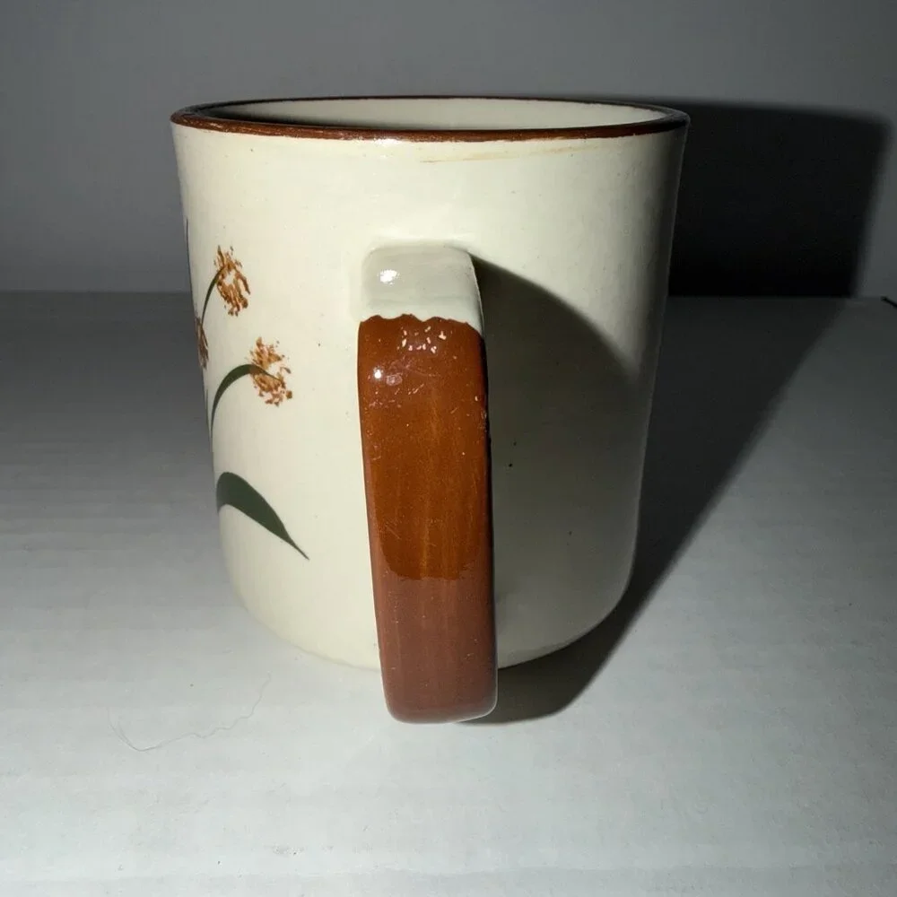 Wildflower‎ Coffee Mug Speckled Stoneware Retro Yellow Floral Vintage